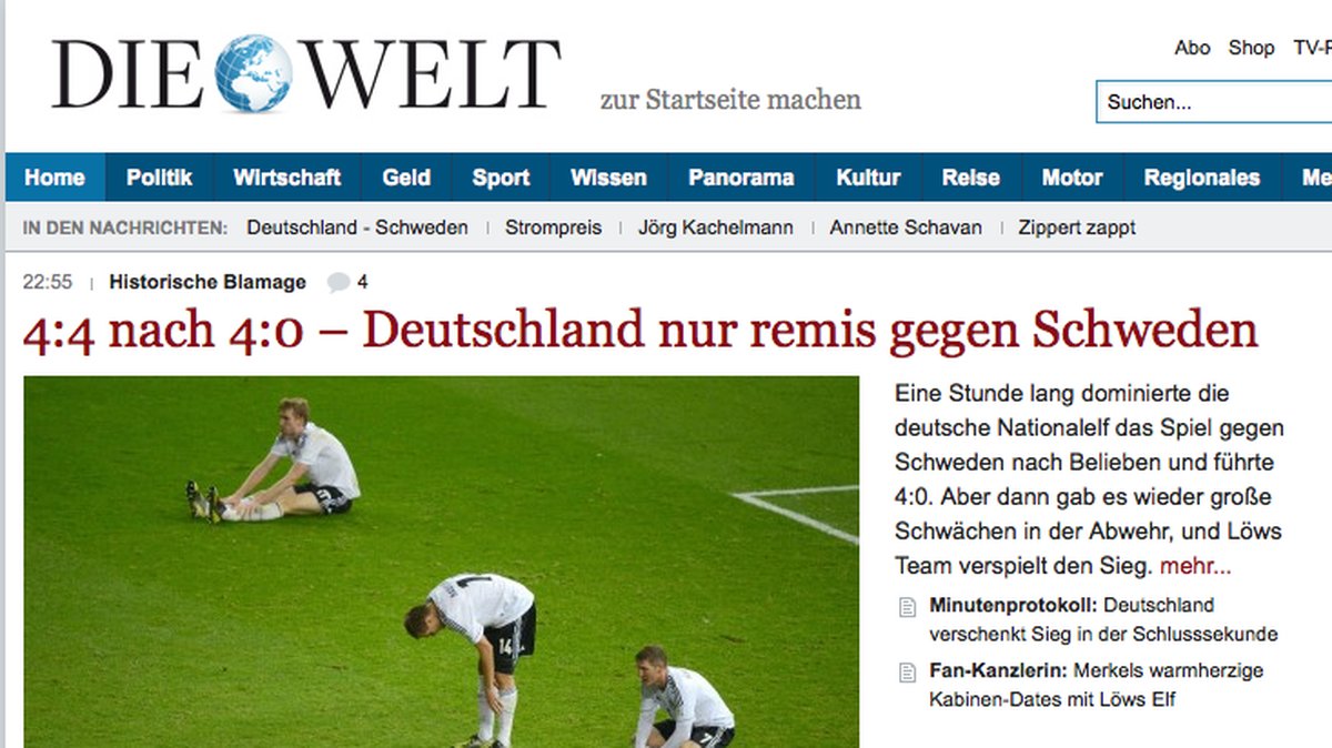 Tyskland klarade bara oavgjort mot Sverige, skriver Die Welt.